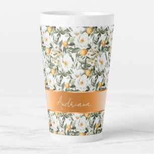 Taza De Café Latte Naranjas románticos florales Sicilia Italiana