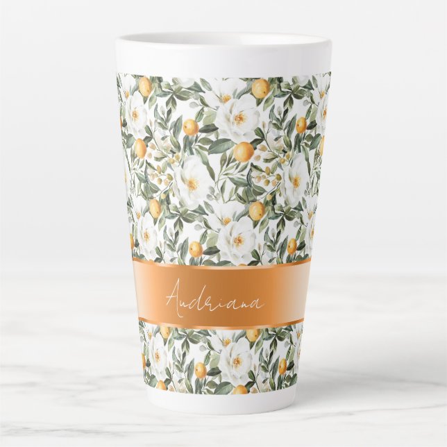 Taza De Café Latte Naranjas románticos florales Sicilia Italiana (Anverso)