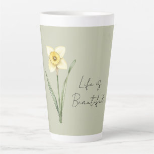 Taza De Café Latte Narciso Flor Amarillo Blanco Verde