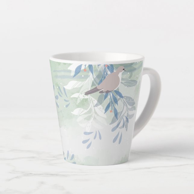 Taza De Café Latte Naturaleza floral de aves botánicas (Ángulo derecho)