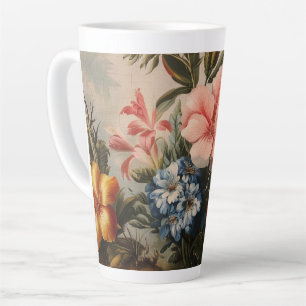 Taza De Café Latte Naturaleza muerta floral vintage con flores tropic