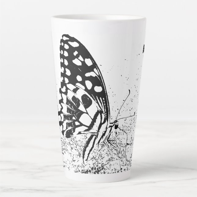 Taza De Café Latte NaturCrazo Negro y Blanco mariposa latte (Anverso)