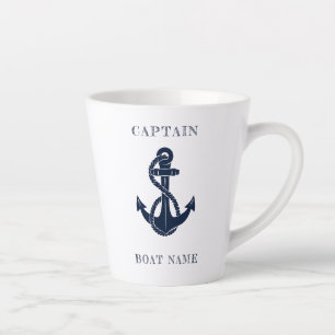 Taza De Café Latte Nautical Bote Name Navy Blue Anchor Captain
