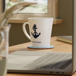 Taza De Café Latte Nautical Bote Nombre personalizado Anclaje Azul de