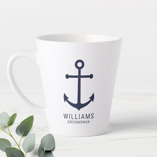 Taza De Café Latte Nautical Naval Blue Anchor Personalized Groomsmen  (Subido por el creador)
