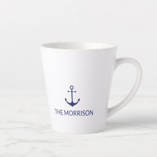 Taza De Café Latte Nautical Personalizado Nombre del barco anclaje az