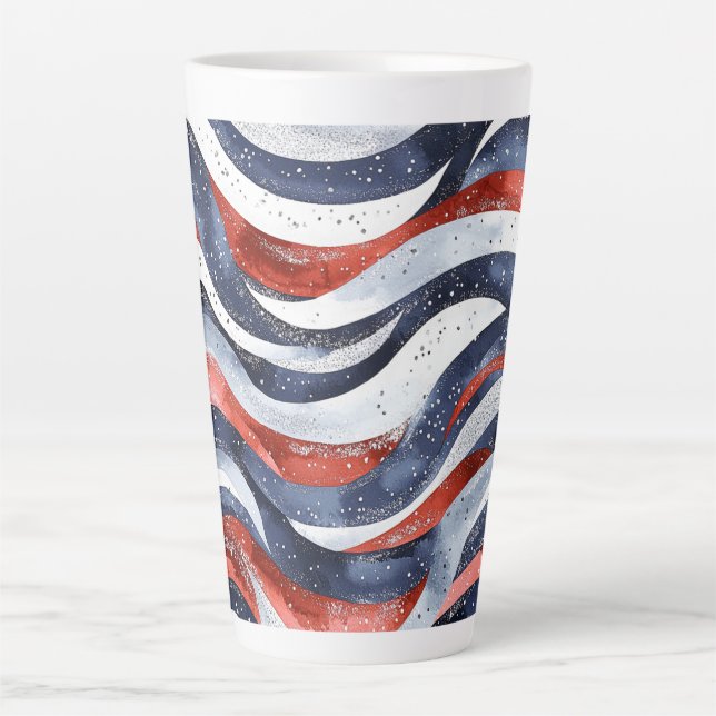 Taza De Café Latte Nautical Red White Blue   (Anverso)