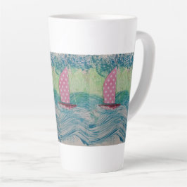 Taza De Café Latte Navegación Rosada Polkadot