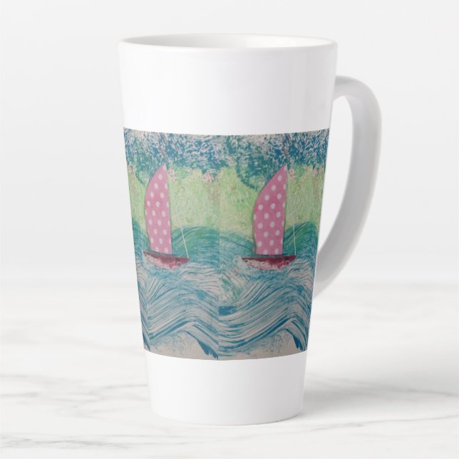 Taza De Café Latte Navegación Rosada Polkadot (Ángulo derecho)