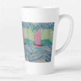 Taza De Café Latte Navegación Rosada Polkadot