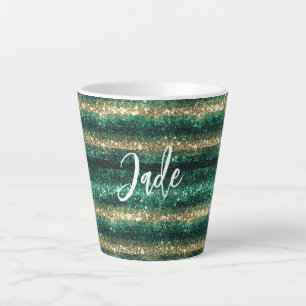 Taza De Café Latte Navidad Brillo Verde Dorado