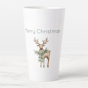 Taza De Café Latte Navidad Ciervo Verde Crema Marrón Rústico