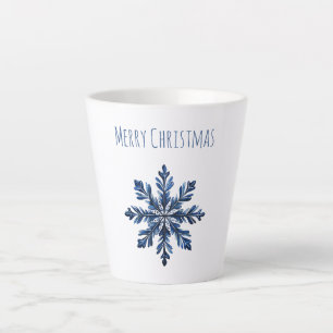 Taza De Café Latte Navidad Copo de Nieve Azul
