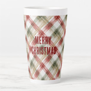 Taza De Café Latte Navidad Cuadros Rayas Rojo Blanco Verde