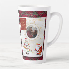 Taza De Café Latte Navidad de Cuadros Rojos y Verdes 
