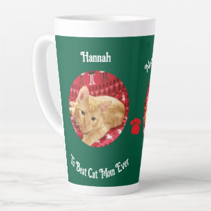 Taza De Café Latte Navidad, Foto de Gato, Personalizable Grande 17 oz