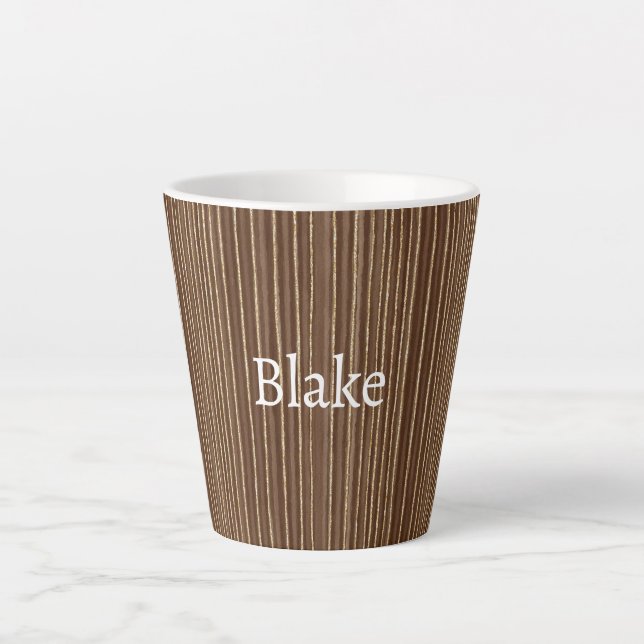 Taza De Café Latte Navidad Rayas Doradas Marrón (Anverso)