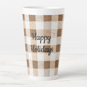 Taza De Café Latte Navidad Rayas Marrón Crema Cálida Acogedora
