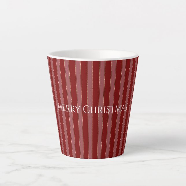 Taza De Café Latte Navidad Rayas Rojas Doradas (Anverso)