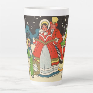 Taza De Café Latte Navidad Retro, una Familia Cantando Villancicos