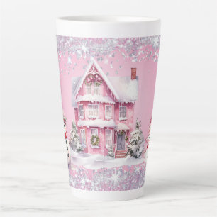 Taza De Café Latte Navidad Rosa Brillante