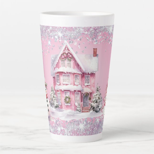 Taza De Café Latte Navidad Rosa Brillante (Anverso)