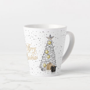 Taza De Café Latte Navidad Silver y Gold Merry