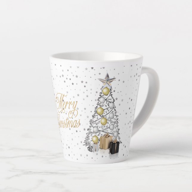 Taza De Café Latte Navidad Silver y Gold Merry (Ángulo derecho)