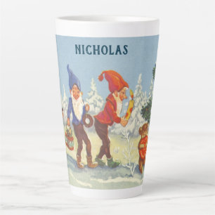 Taza De Café Latte Navidad Vintage, Elfos en el Bosque de Invierno