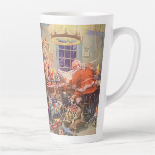 Taza De Café Latte Navidad Vintage, Papá Noel con taller de duendes