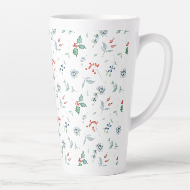 Taza De Café Latte Navidades acuarela Fiesta floral tradicional (Derecha)