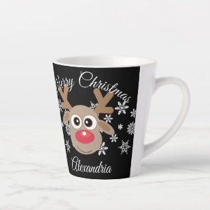 Taza De Café Latte Navidades adoran el guión de reno con copos de nie