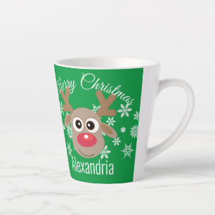 Taza De Café Latte Navidades adoran el guión de reno con copos de nie