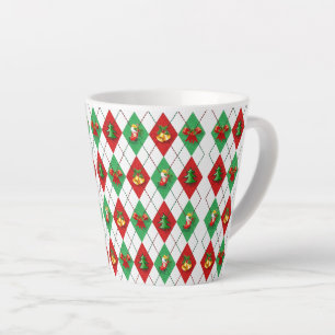 Taza De Café Latte Navidades Argyle Pattern Retro Holiday