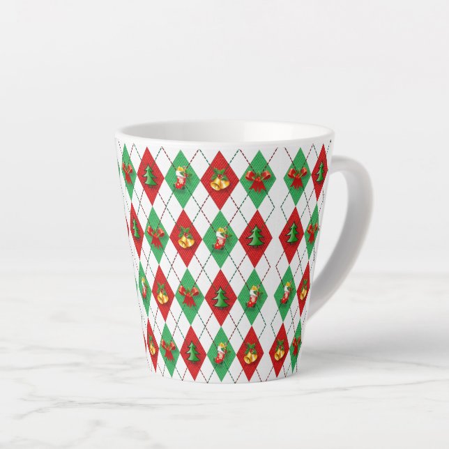 Taza De Café Latte Navidades Argyle Pattern Retro Holiday (Ángulo derecho)