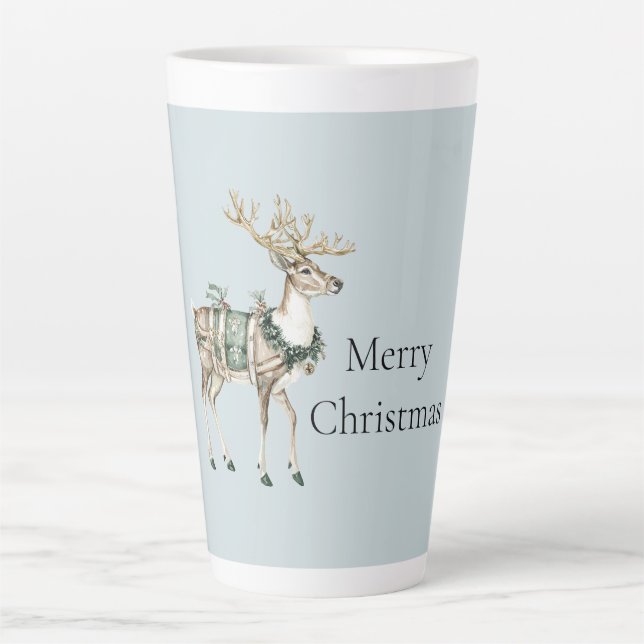 Taza De Café Latte Navidades Blue Green Deer (Anverso)