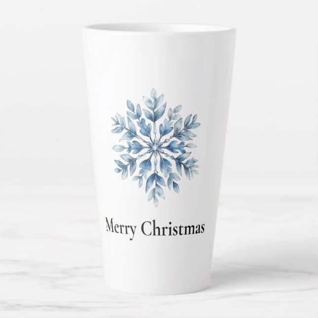 Taza De Café Latte Navidades Blue White Winter Snowflake (Anverso)
