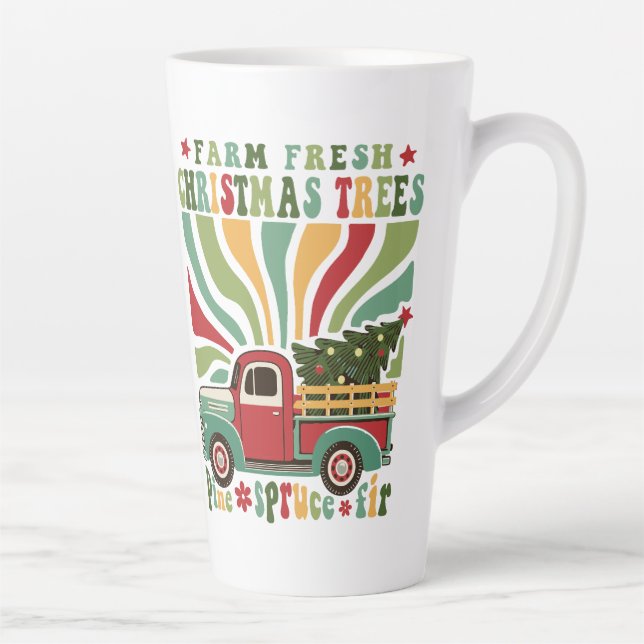 Taza De Café Latte Navidades Boho cultivan camión de árboles frescos (Derecha)