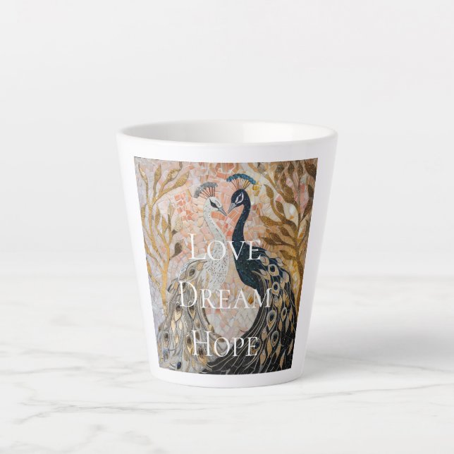 Taza De Café Latte Navidades bonito Peacock Pink Gold (Anverso)