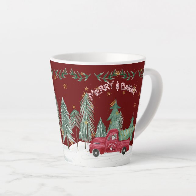 Taza De Café Latte Navidades brillantes Gnome Red Truck Estrellas árb (Ángulo derecho)