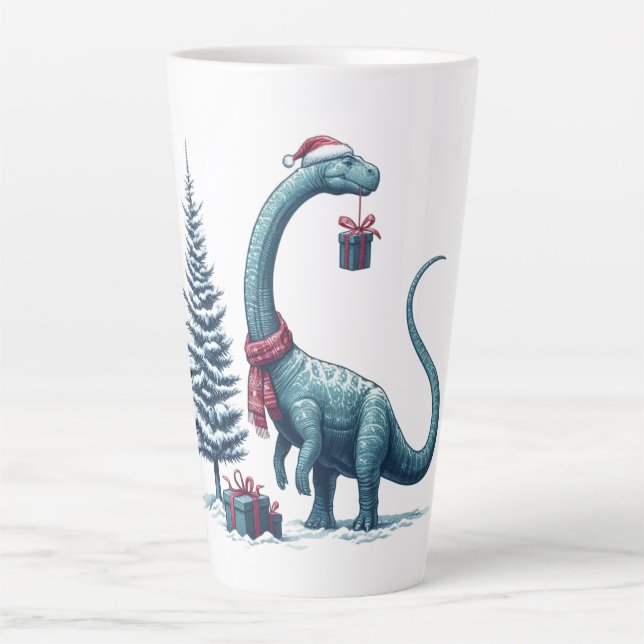 Taza De Café Latte Navidades Brontosaurus dinosaur (Anverso)