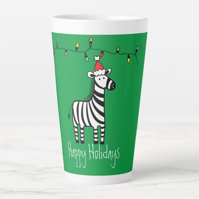 Taza De Café Latte Navidades caprichosos cebra en verde (Anverso)