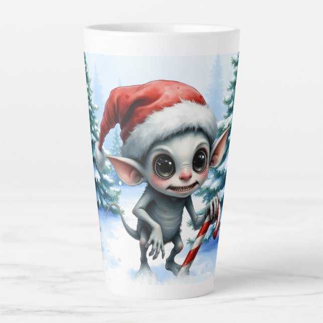 Taza De Café Latte Navidades caprichosos se codean con Candy Cane. (Anverso)