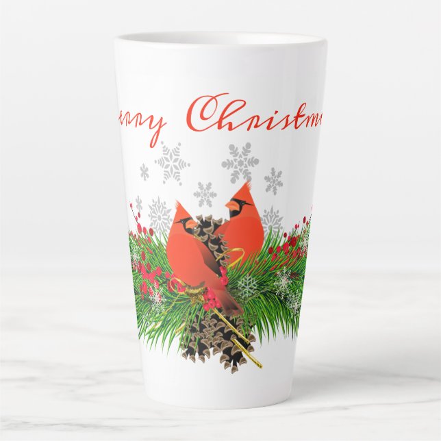 Taza De Café Latte Navidades Cardenal y verde Latte Mug (Anverso)