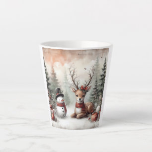 Taza De Café Latte Navidades clásicos de los bosques de renos y snowm