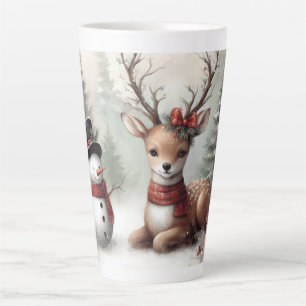 Taza De Café Latte Navidades clásicos de los bosques de renos y snowm