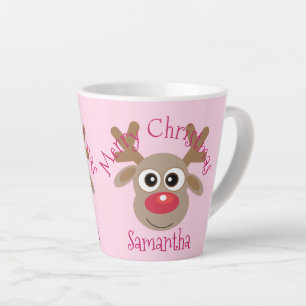 Taza De Café Latte Navidades cutan a Personalizado de renos de rosa c