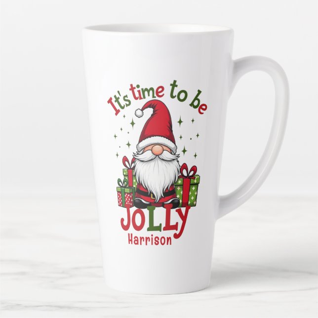 Taza De Café Latte Navidades Cute Jolly Santa Nombre Personalizado (Derecha)