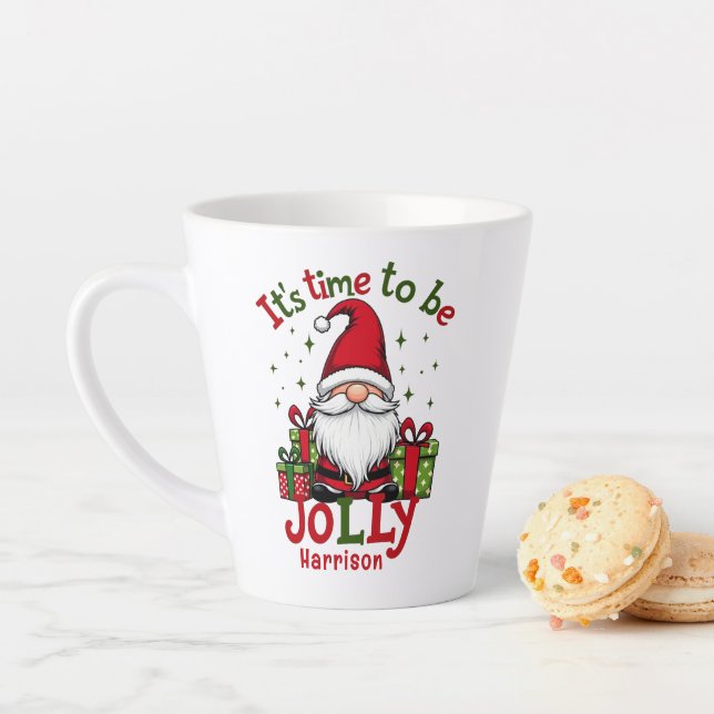Taza De Café Latte Navidades Cute Jolly Santa Nombre Personalizado (In situ)