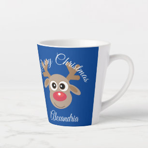 Taza De Café Latte Navidades Cute Reindeer Personalizado Script Tipo
